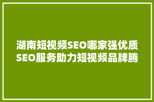 湖南短视频SEO哪家强优质SEO服务助力短视频品牌腾飞