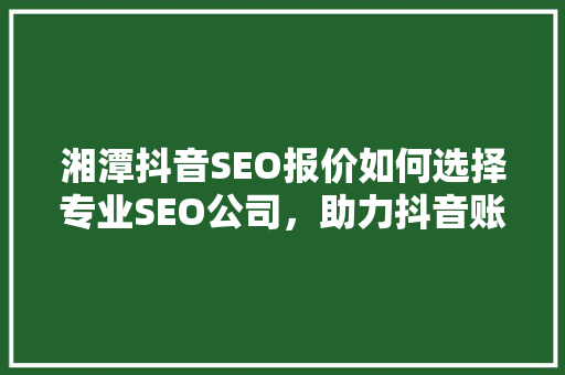 湘潭抖音SEO报价如何选择专业SEO公司，助力抖音账号腾飞