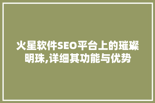 火星软件SEO平台上的璀璨明珠,详细其功能与优势