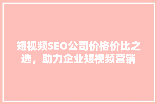 短视频SEO公司价格价比之选，助力企业短视频营销