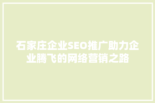 石家庄企业SEO推广助力企业腾飞的网络营销之路