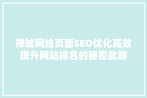 禅城网络页面SEO优化高效提升网站排名的秘密武器