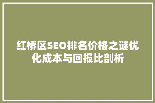 红桥区SEO排名价格之谜优化成本与回报比剖析