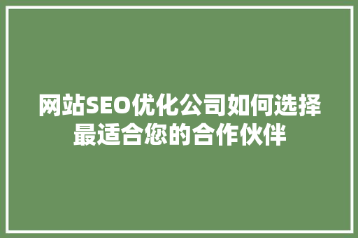 网站SEO优化公司如何选择最适合您的合作伙伴