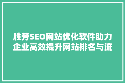 胜芳SEO网站优化软件助力企业高效提升网站排名与流量