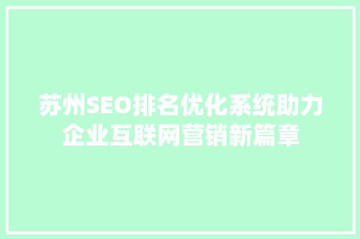 苏州SEO排名优化系统助力企业互联网营销新篇章