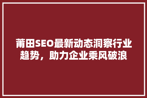 莆田SEO最新动态洞察行业趋势，助力企业乘风破浪