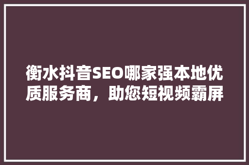 衡水抖音SEO哪家强本地优质服务商，助您短视频霸屏  第1张