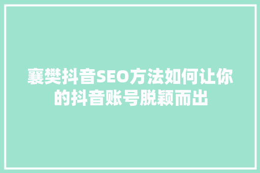 襄樊抖音SEO方法如何让你的抖音账号脱颖而出  第1张