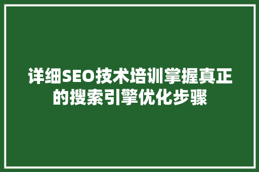 详细SEO技术培训掌握真正的搜索引擎优化步骤
