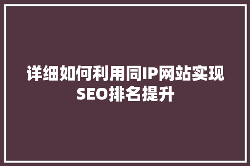 详细如何利用同IP网站实现SEO排名提升  第1张