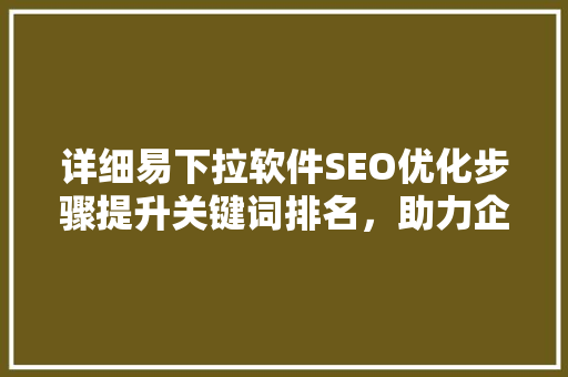 详细易下拉软件SEO优化步骤提升关键词排名，助力企业腾飞