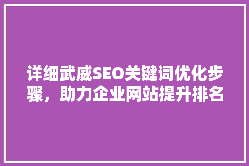 详细武威SEO关键词优化步骤，助力企业网站提升排名