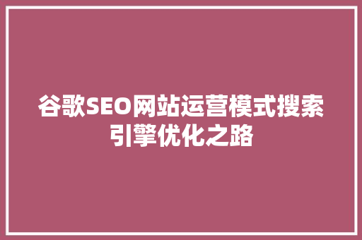 谷歌SEO网站运营模式搜索引擎优化之路