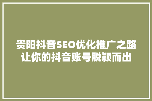 贵阳抖音SEO优化推广之路让你的抖音账号脱颖而出