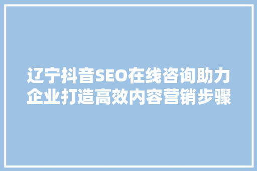 辽宁抖音SEO在线咨询助力企业打造高效内容营销步骤