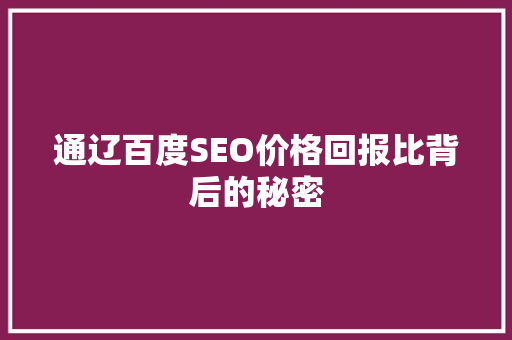 通辽百度SEO价格回报比背后的秘密