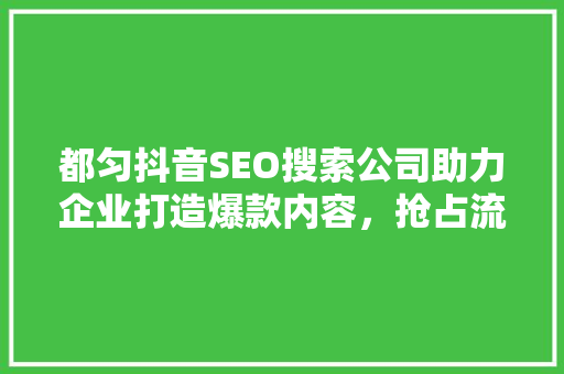都匀抖音SEO搜索公司助力企业打造爆款内容，抢占流量高地