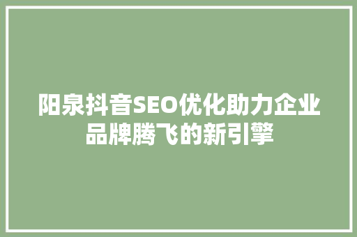 阳泉抖音SEO优化助力企业品牌腾飞的新引擎