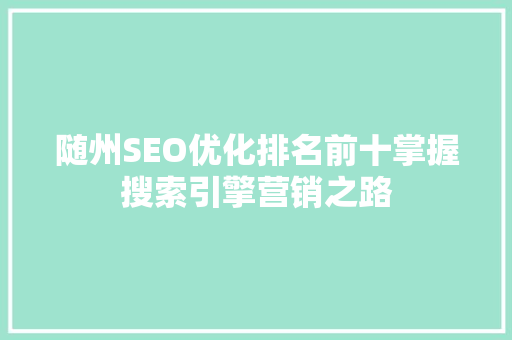 随州SEO优化排名前十掌握搜索引擎营销之路  第1张