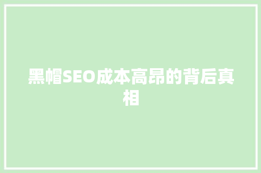 黑帽SEO成本高昂的背后真相