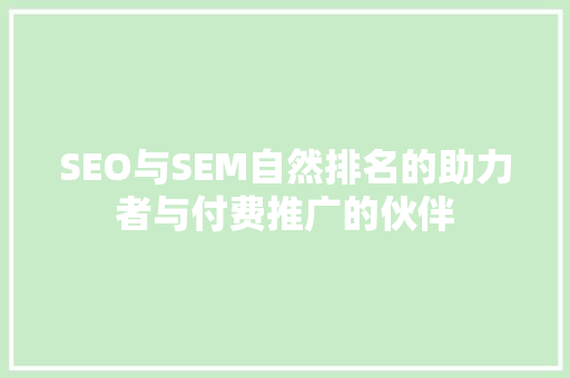 SEO与SEM自然排名的助力者与付费推广的伙伴