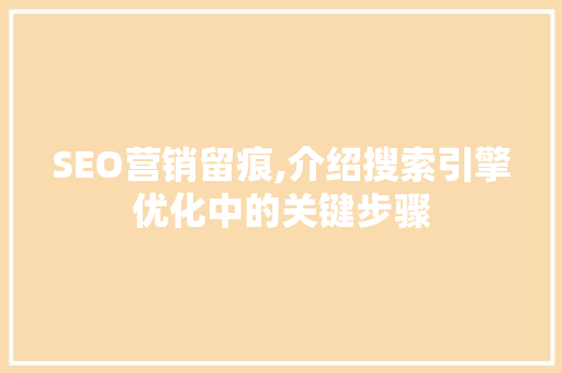SEO营销留痕,介绍搜索引擎优化中的关键步骤