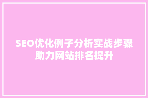 SEO优化例子分析实战步骤助力网站排名提升