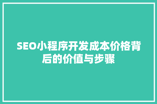 SEO小程序开发成本价格背后的价值与步骤