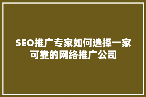 SEO推广专家如何选择一家可靠的网络推广公司