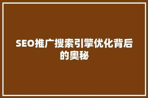 SEO推广搜索引擎优化背后的奥秘  第1张