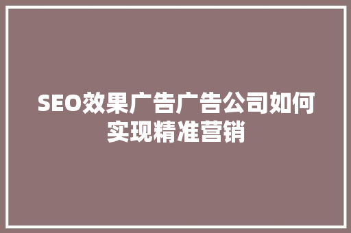 SEO效果广告广告公司如何实现精准营销