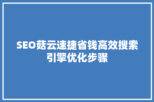 SEO菇云速捷省钱高效搜索引擎优化步骤