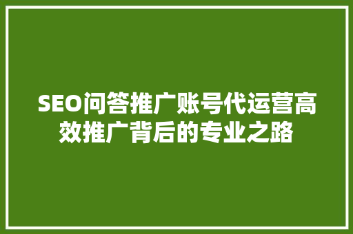 SEO问答推广账号代运营高效推广背后的专业之路