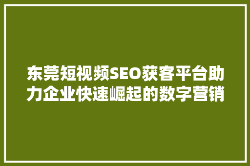 东莞短视频SEO获客平台助力企业快速崛起的数字营销利器