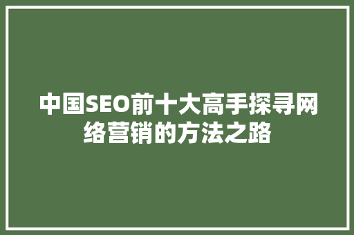 中国SEO前十大高手探寻网络营销的方法之路