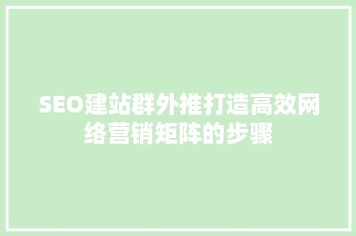 SEO建站群外推打造高效网络营销矩阵的步骤