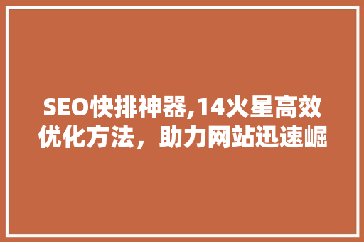 SEO快排神器,14火星高效优化方法，助力网站迅速崛起