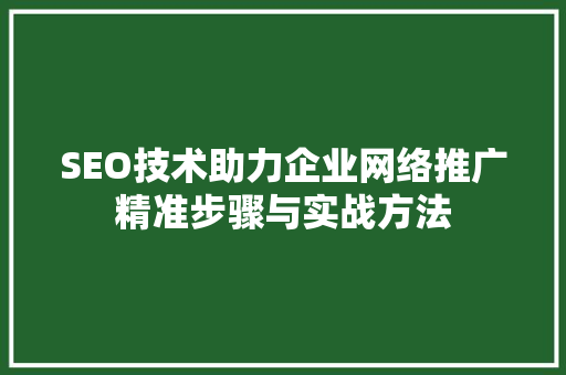 SEO技术助力企业网络推广精准步骤与实战方法