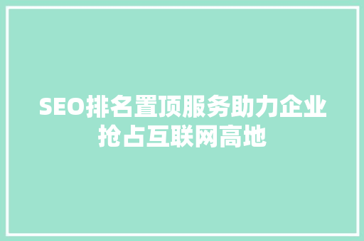 SEO排名置顶服务助力企业抢占互联网高地