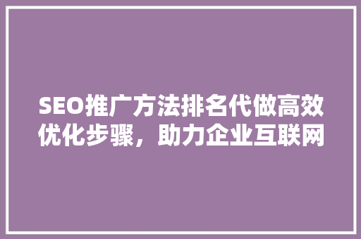 SEO推广方法排名代做高效优化步骤，助力企业互联网营销