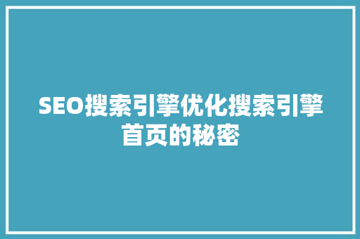 SEO搜索引擎优化搜索引擎首页的秘密