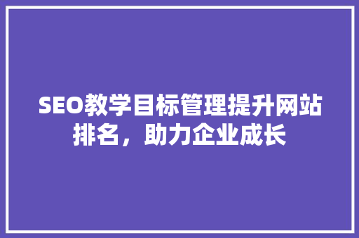 SEO教学目标管理提升网站排名，助力企业成长