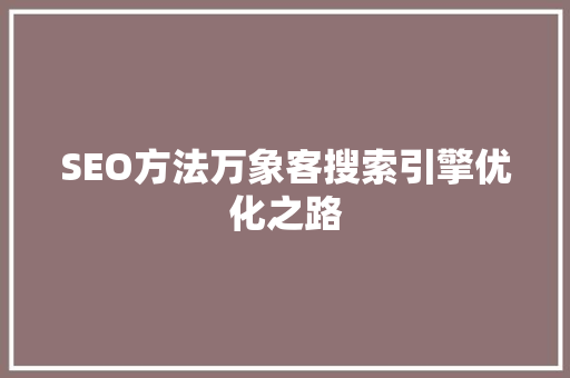SEO方法万象客搜索引擎优化之路