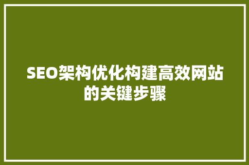 SEO架构优化构建高效网站的关键步骤