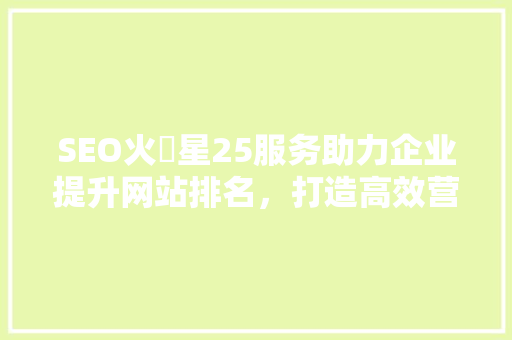 SEO火乛星25服务助力企业提升网站排名，打造高效营销步骤