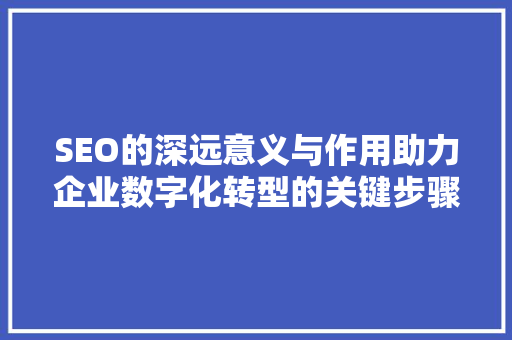 SEO的深远意义与作用助力企业数字化转型的关键步骤