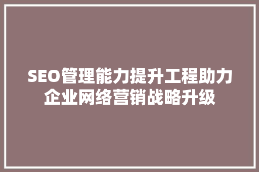 SEO管理能力提升工程助力企业网络营销战略升级