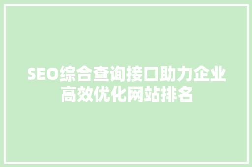 SEO综合查询接口助力企业高效优化网站排名