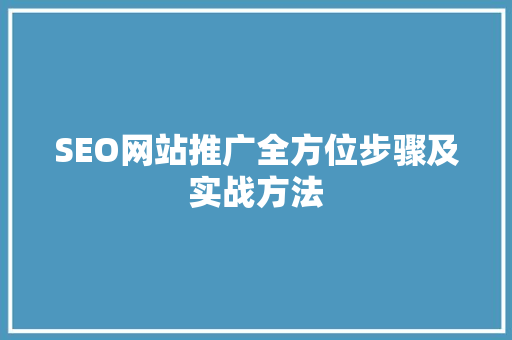 SEO网站推广全方位步骤及实战方法